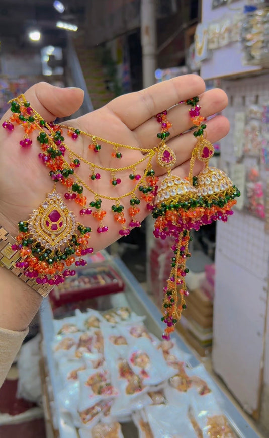 Real zircone jhumkay + Bindiya (Bk25)