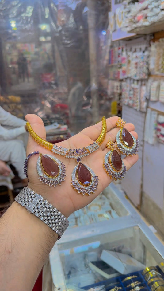 Diomand Cut Sona polish Necklace set (Ns251)