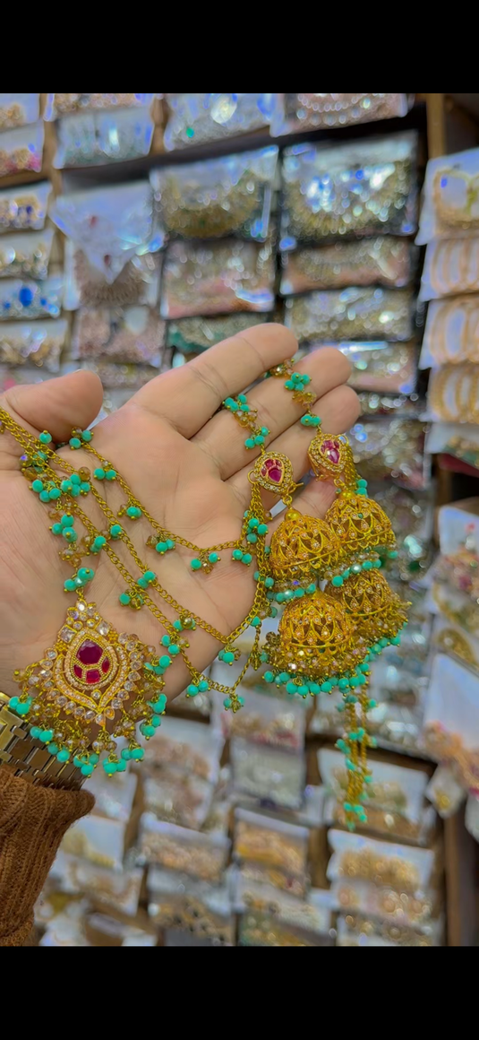 Saharay wala 2bl jhumka + bindiya (Bk28)