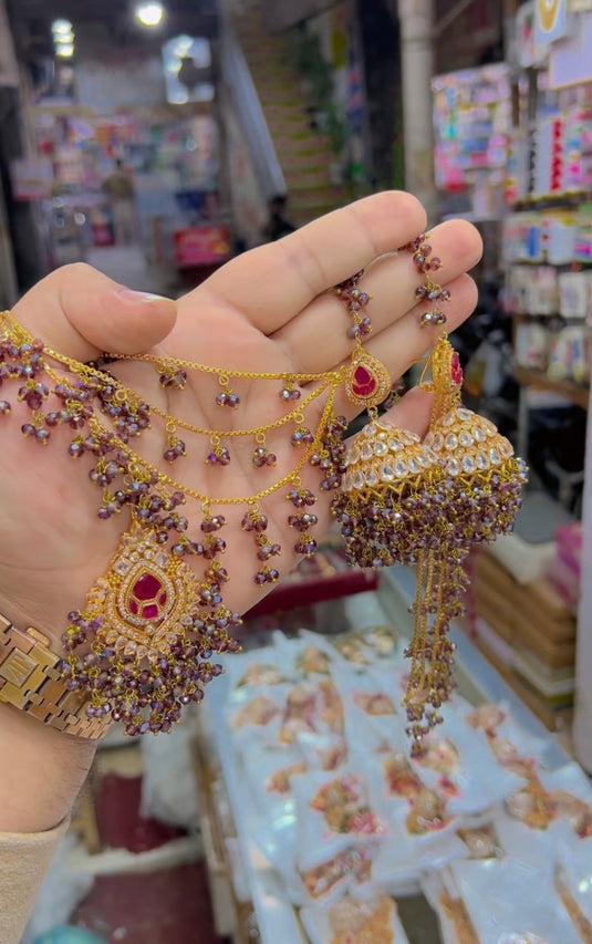 Real zircone jhumkay + Bindiya (Bk25)