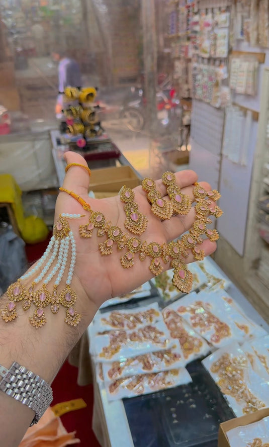 Zircone Bridal & party wear necklace set With Jhumar (Ns223)