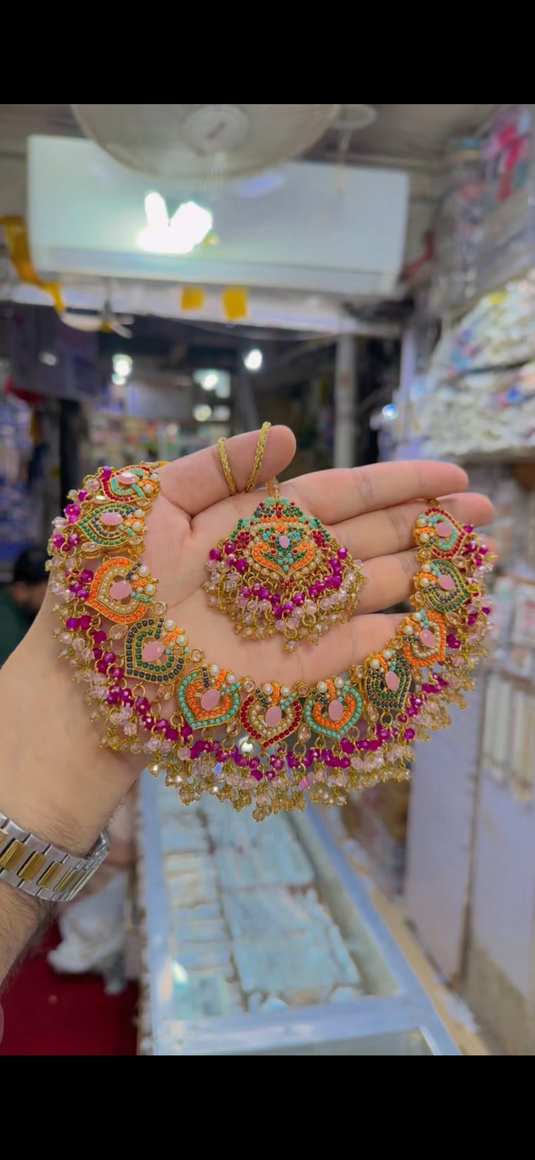 9 Ratan Necklace set with saharay walay Earrings(Ns339)