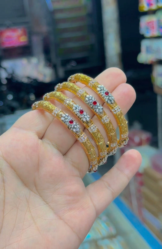 Ganga Jumni sona polish 4 pc bangles (Bg201)