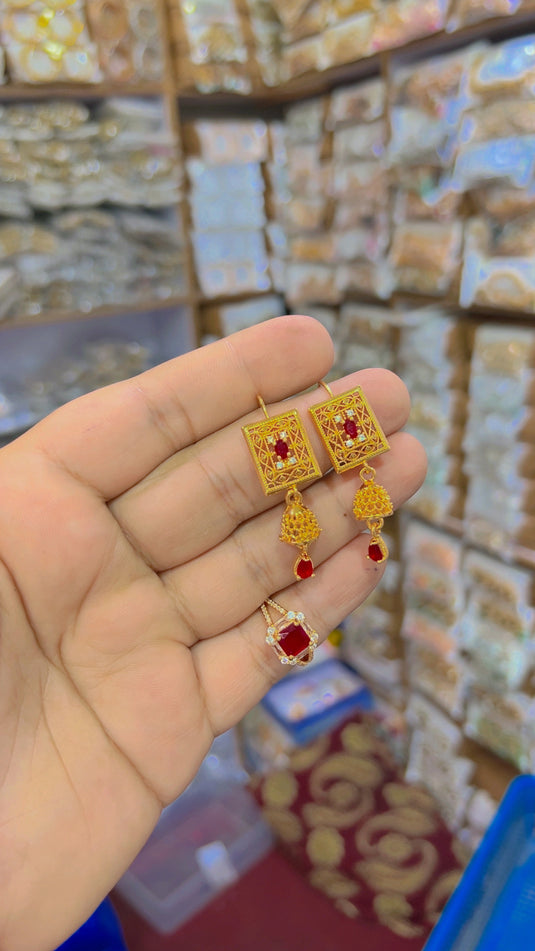 Gold plated Earrings + Ring (Er021)