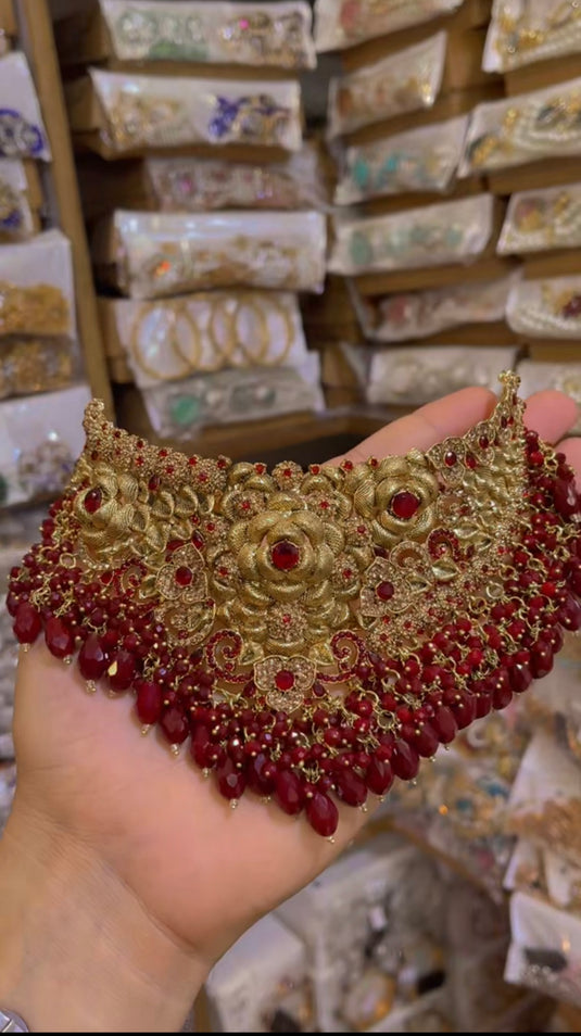 Real Gold polish 3 D Bridal Set (Ns106) with Bidiya Earrings & Jhumar