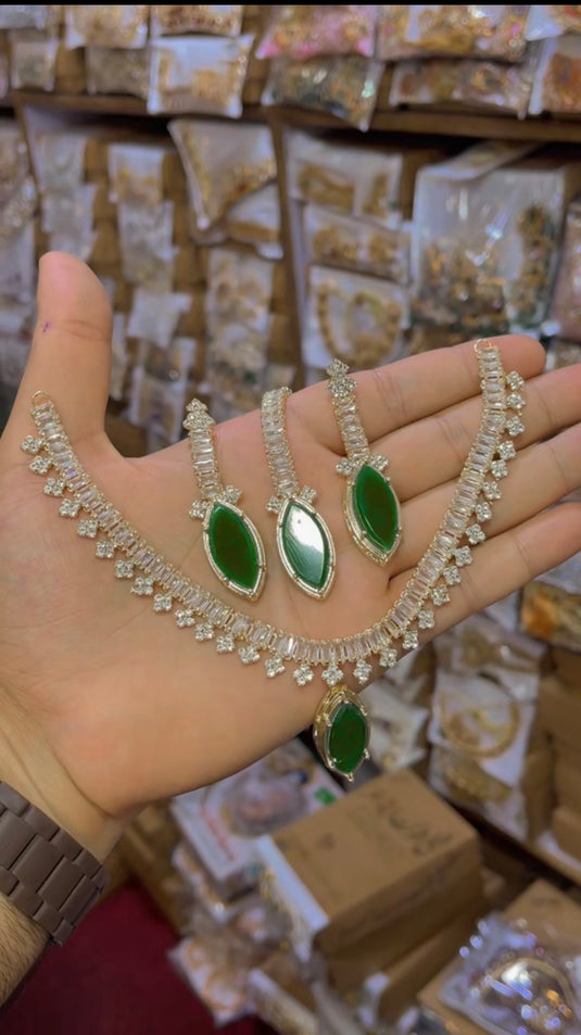 Zircone Nagina Doublet Stone Necklace Set (Ns083)