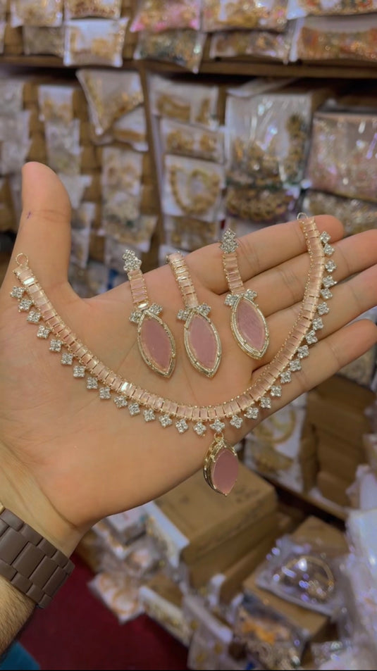 Zircone Nagina Doublet Stone Necklace Set (Ns083)