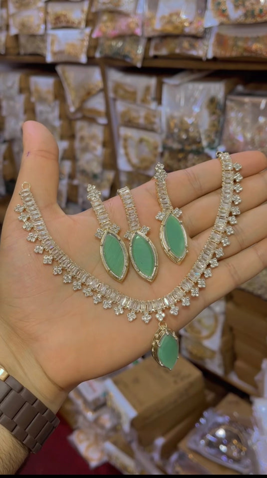 Zircone Nagina Doublet Stone Necklace Set (Ns083)