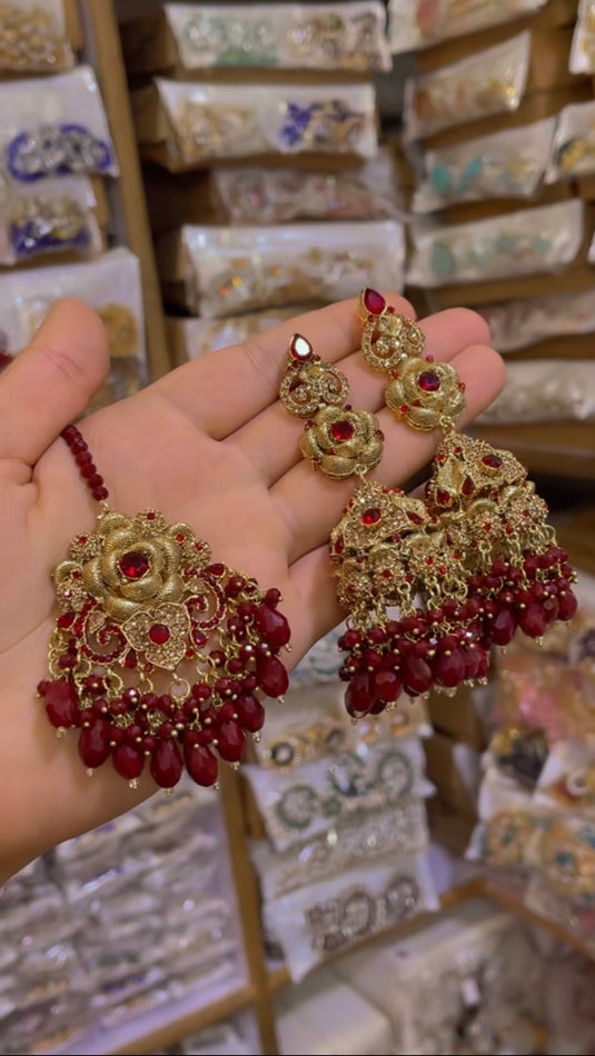 Real Gold polish 3 D Bridal Set (Ns106) with Bidiya Earrings & Jhumar