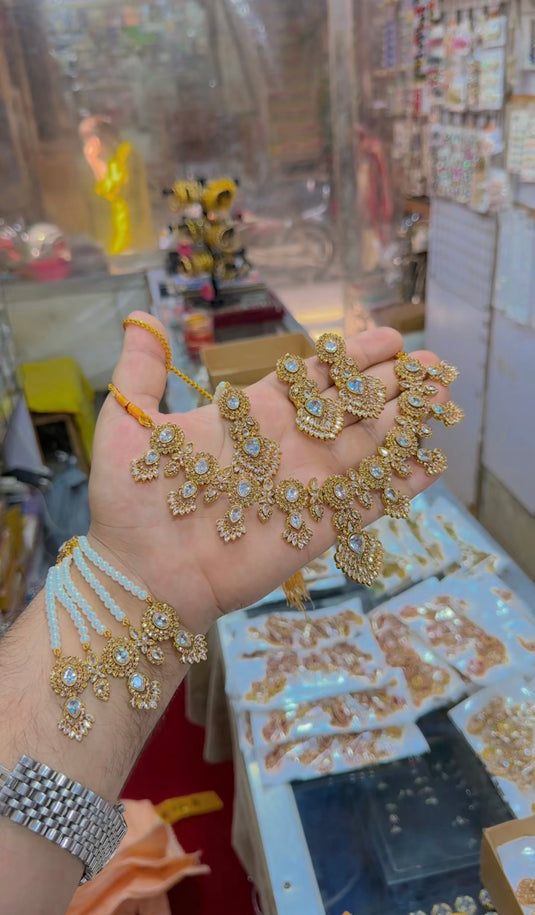 Zircone Bridal & party wear necklace set With Jhumar (Ns223)