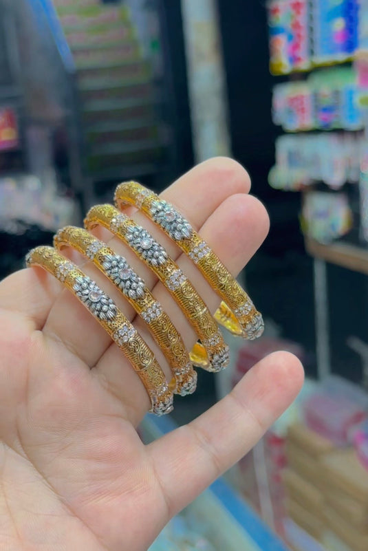 Ganga Jumni sona polish 4 pc bangles (Bg201)