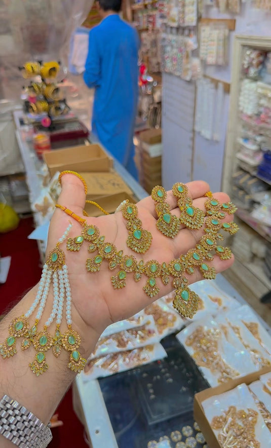Zircone Bridal & party wear necklace set With Jhumar (Ns223)