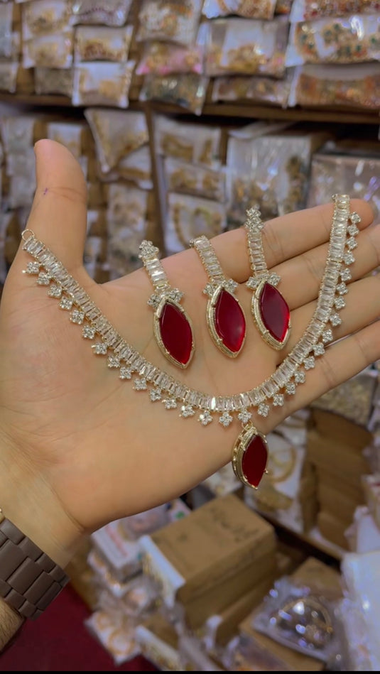 Zircone Nagina Doublet Stone Necklace Set (Ns083)